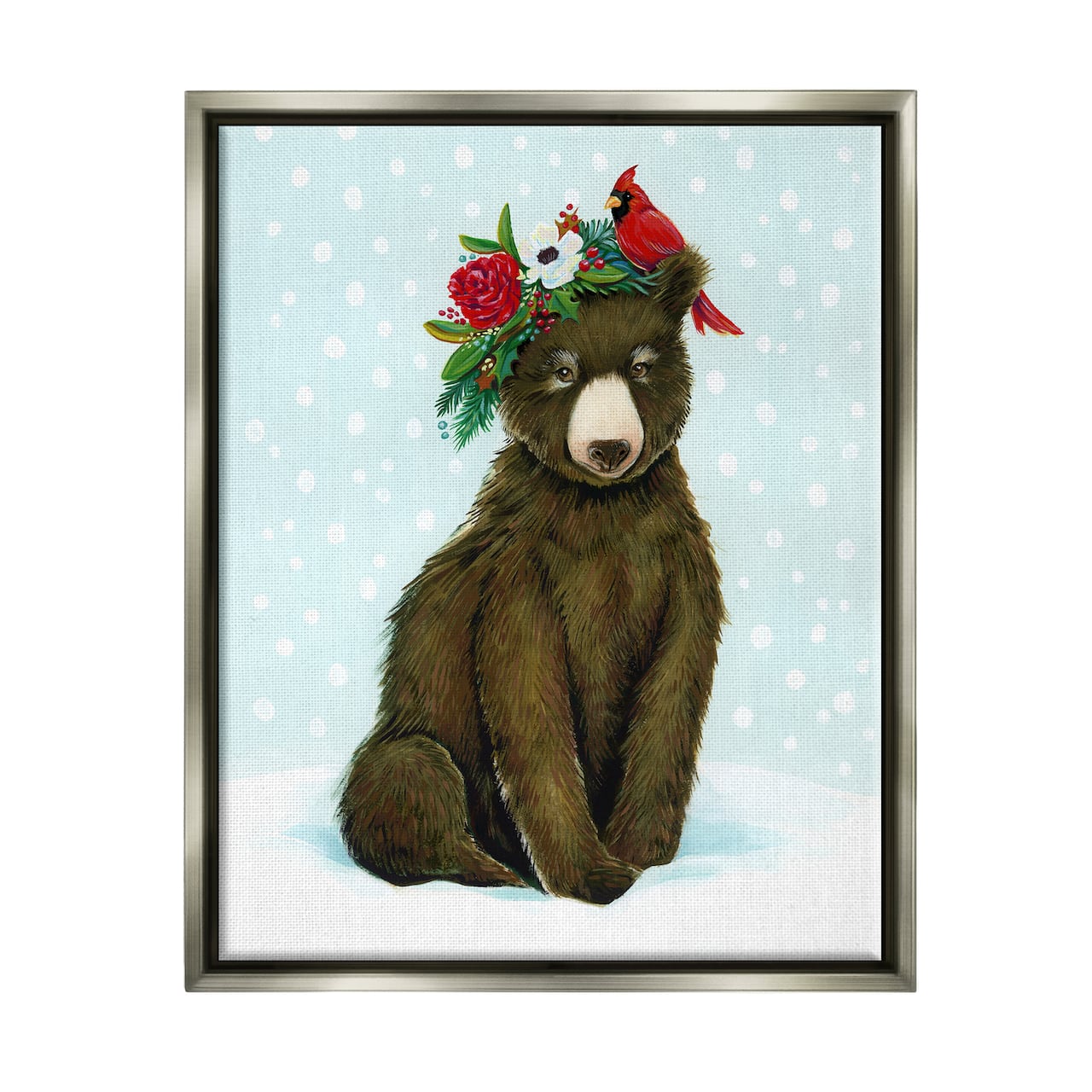 Stupell Industries Bear Seasonal Holly Snow Scene Framed Floater Canvas Wall Art